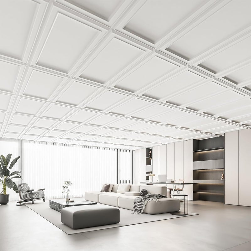WOWSTAR 12-Pack 2x4ft Drop Ceiling Tiles, Waterproof Glue up Ceiling Panels, Modern Style 3D Wall Panels, White - Image 2